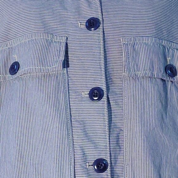 THE GREAT. Blue Railroad-Stripe Swing Jacket Utility Jacket - Picture 8 of 12